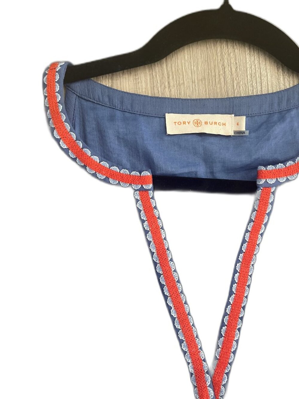 Tory Burch Savannah Embroidered Crepon Dress 4 Hudson Blue - Picture 6 of 11